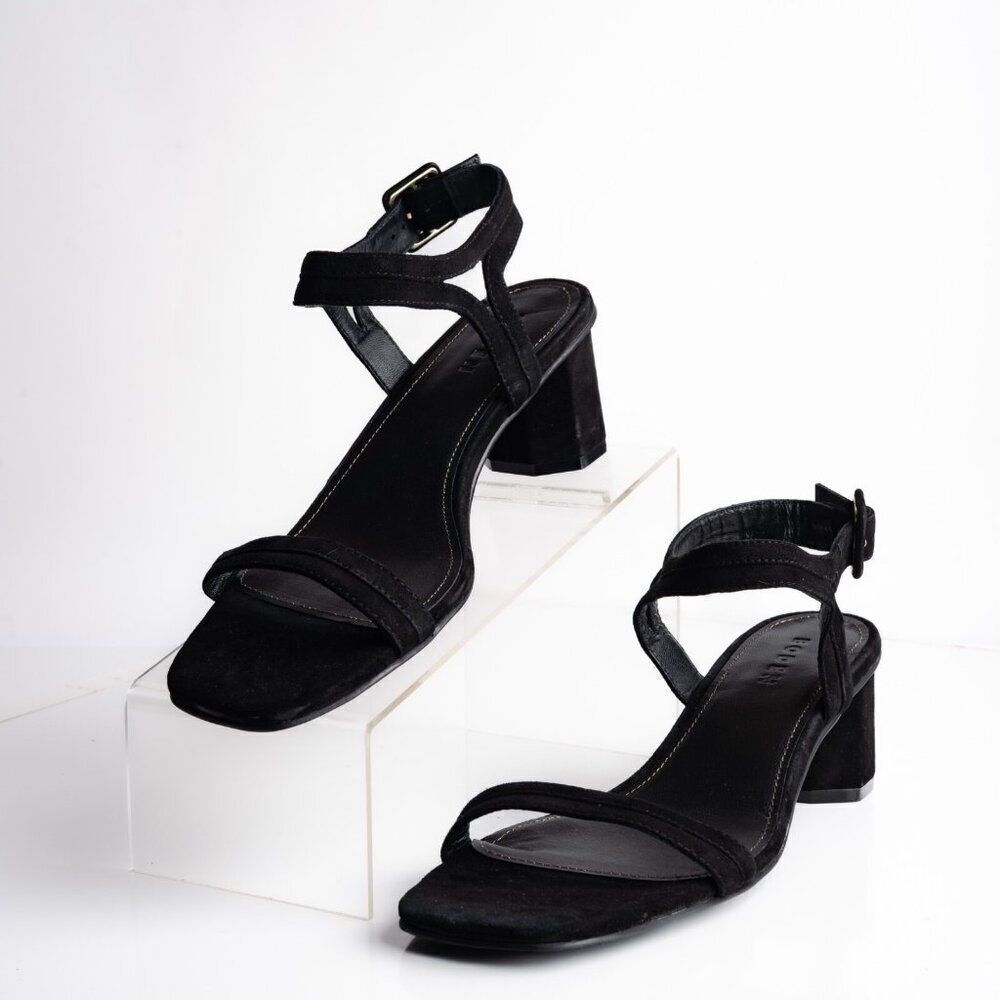 Boden Womens Suede Heels Sandals Black Strappy Open Toe US 10 EU 41 NWOB